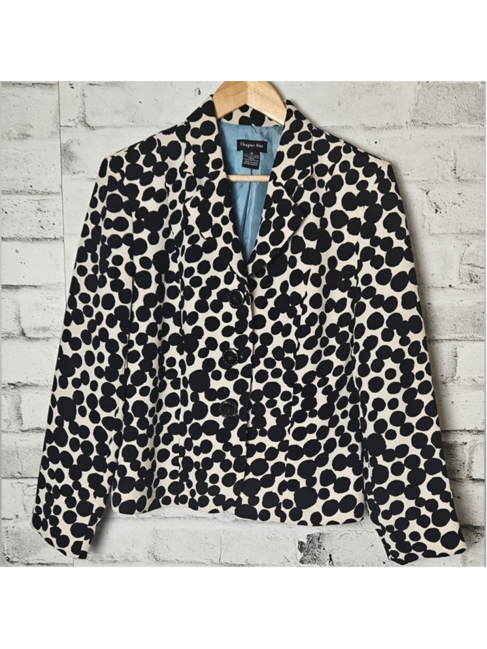 Chapter One Polka Dot Blazer Womens 10 Retro Black White Jacket